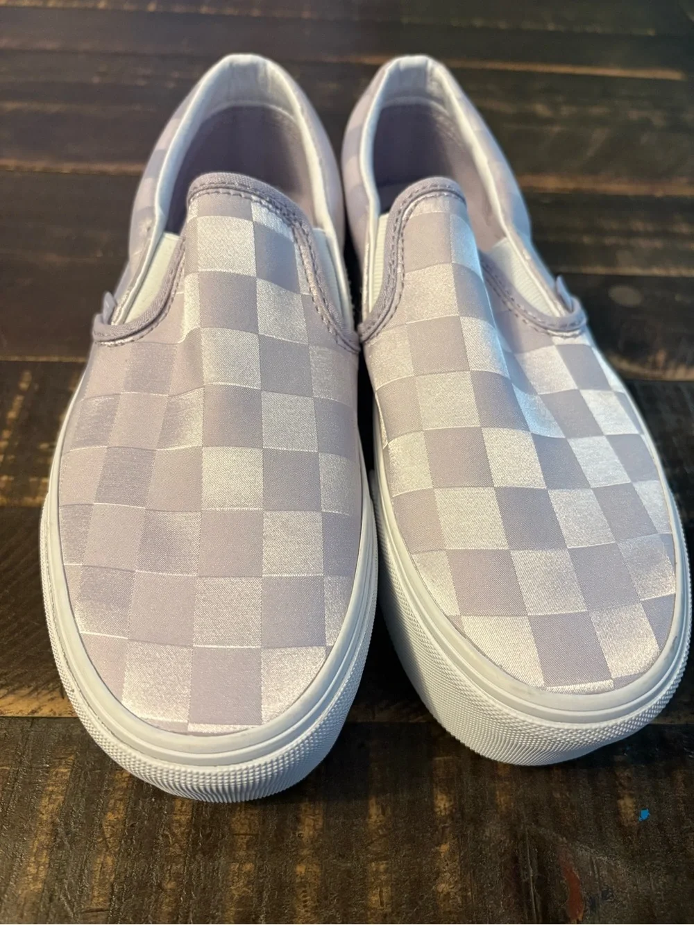 VANS Satin Lavender Lilac Checkerboard Stackform Slip-on Shoes Women’s 7 NWT